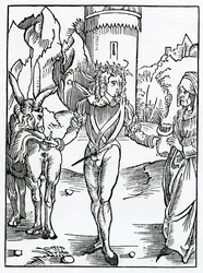 Van jonge dwazen die oude vrouwen tot hun vrouwen nemen om hun rijkdom, illustratie uit Alexander Barclay